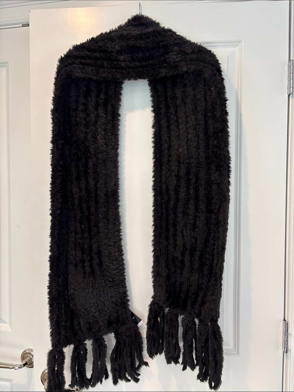 Black Faux Fur Ribbed Fringe Scarf - Women Accessories